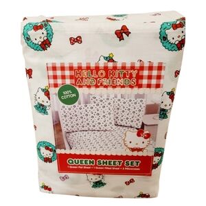 Hello Kitty Christmas Wreath Queen Size Sheet Set New with Tags Sanrio Novelty
